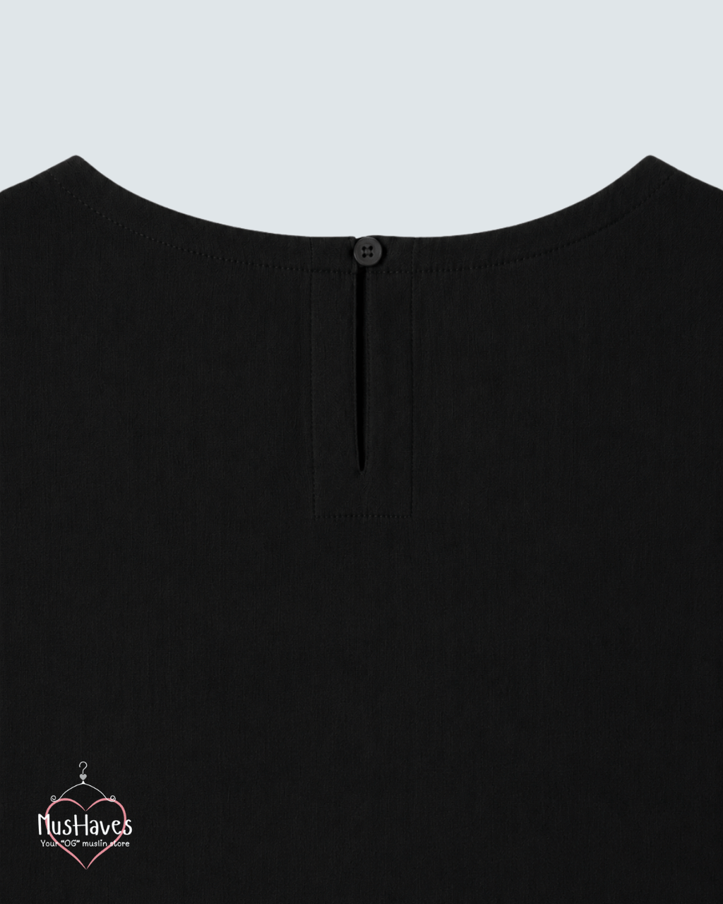Muslin Round Neck Sleeveless Back Slit Top - Charcoal Black
