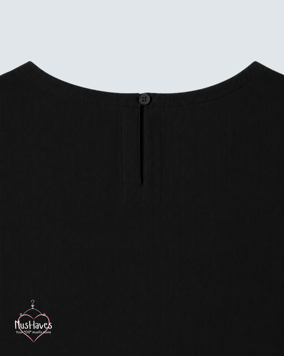 Muslin Round Neck Sleeveless Back Slit Top - Charcoal Black