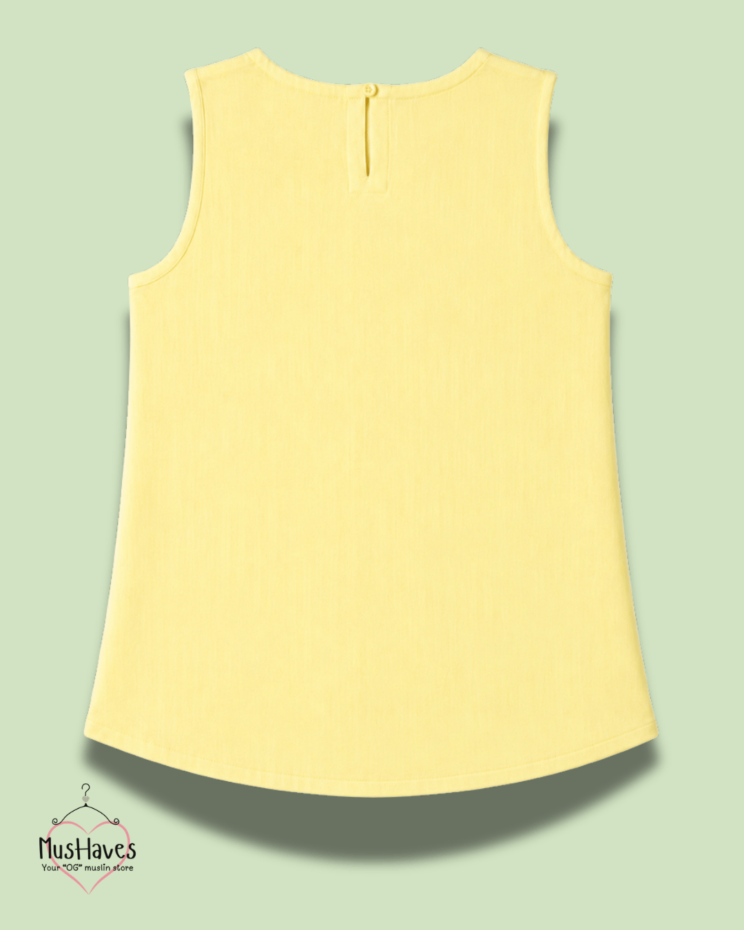 Muslin Round Neck Sleeveless Back Slit Top - Lemon Yellow