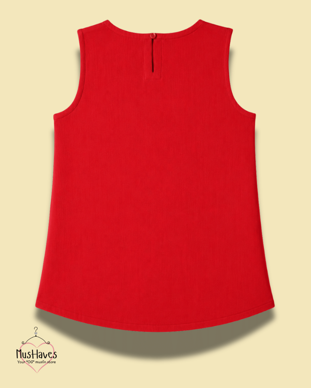 Muslin Round Neck Sleeveless Back Slit Top - Red