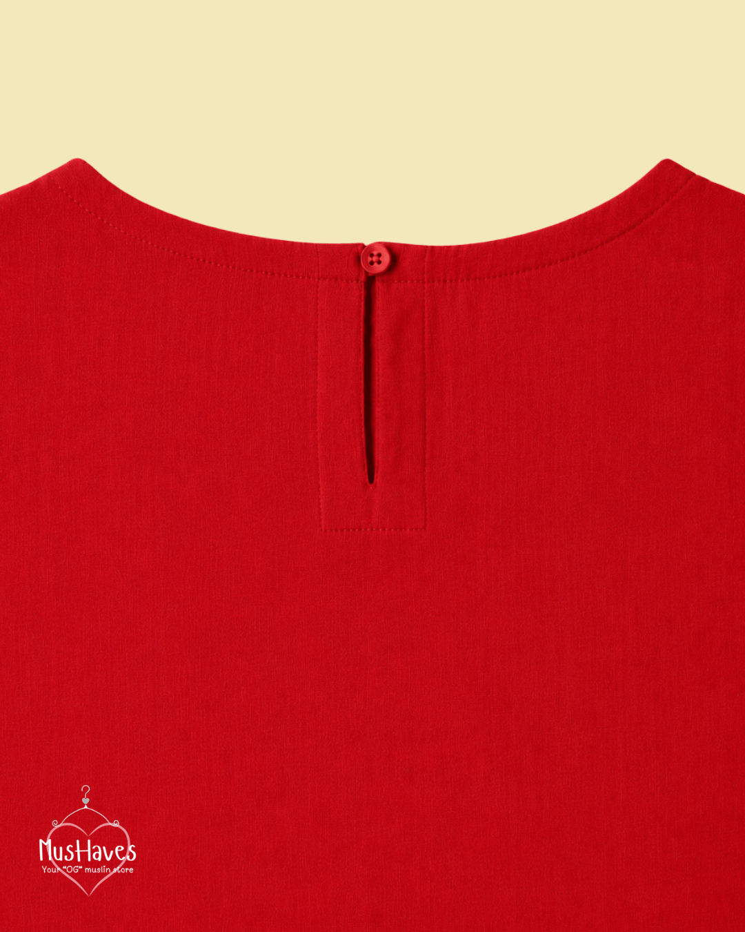 Muslin Round Neck Sleeveless Back Slit Top - Red