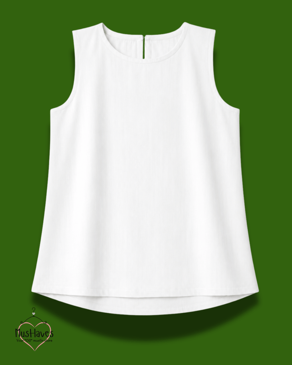 Muslin Round Neck Sleeveless Back Slit Top - Pearl White
