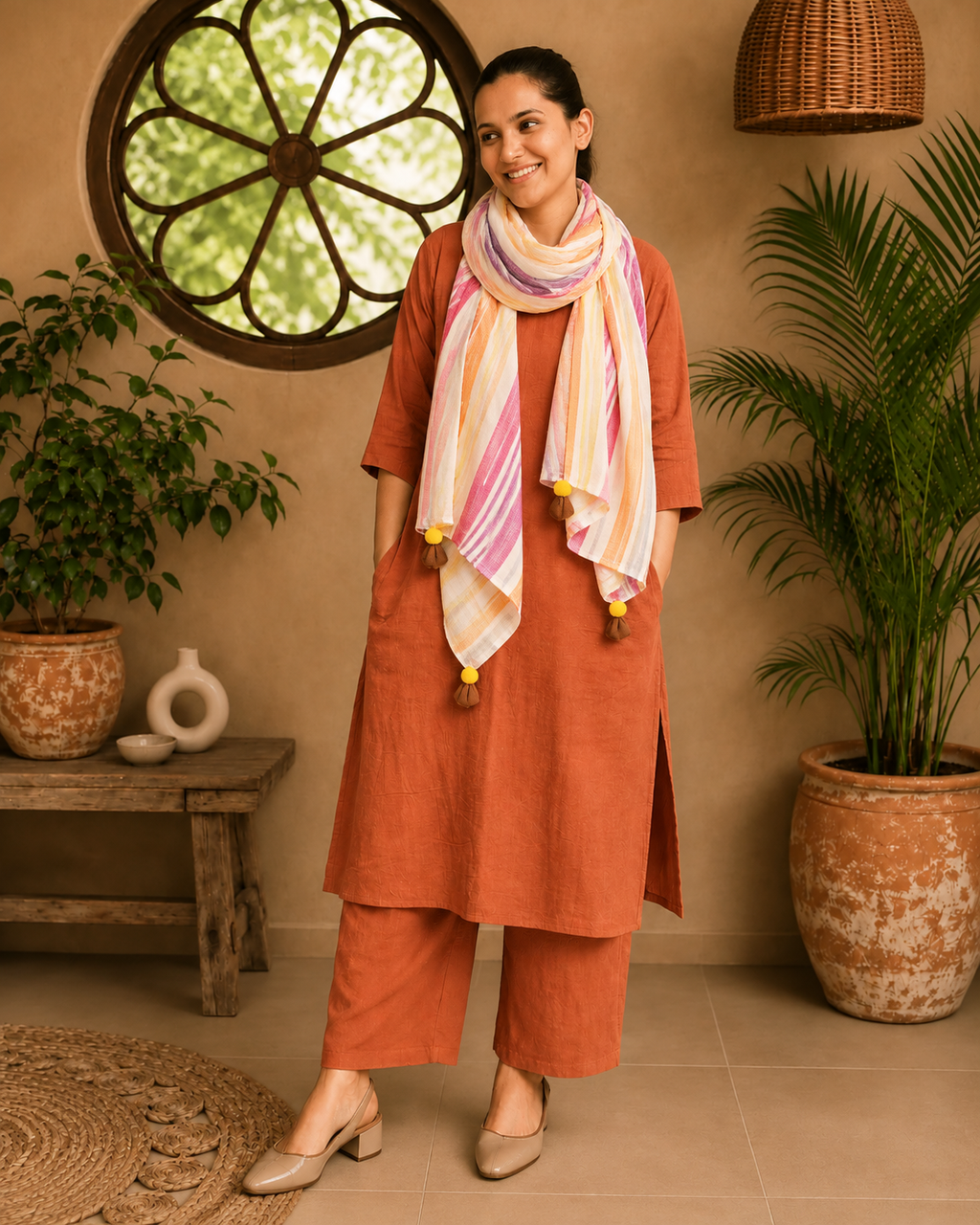 Single Gauze Muslin Stole – Malmal Dupatta with Tassels
