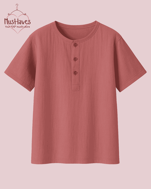 Premium Henley Teeshirt Combo Of Pink - Baby Pink + Rust Pink