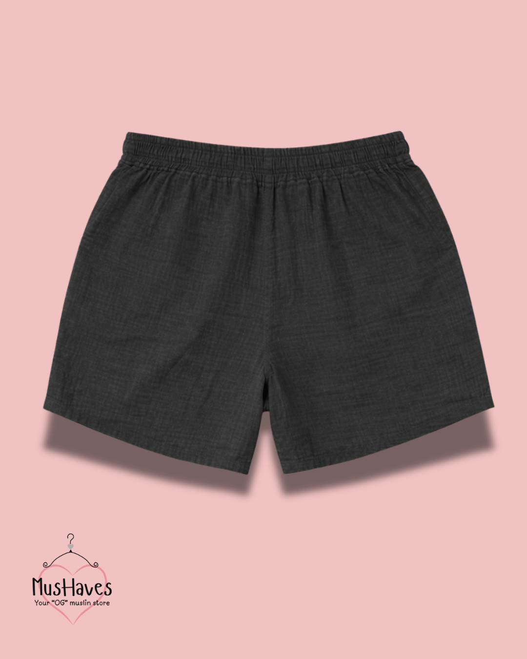 Premium Muslin Bottoms | Shorts | 100% Organic Cotton | Women | Charcoal Black