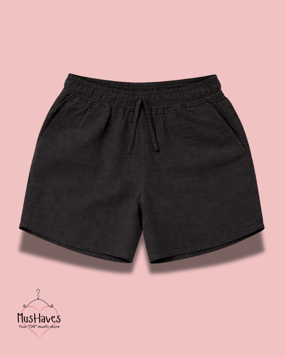 Premium Muslin Bottoms | Shorts | 100% Organic Cotton | Women | Charcoal Black