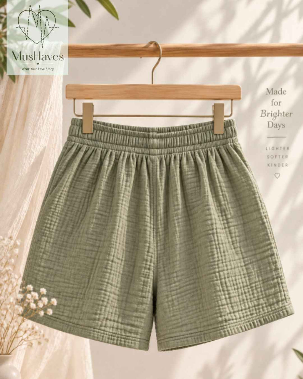 Muslin Tennis Shorts Women – Olive Green