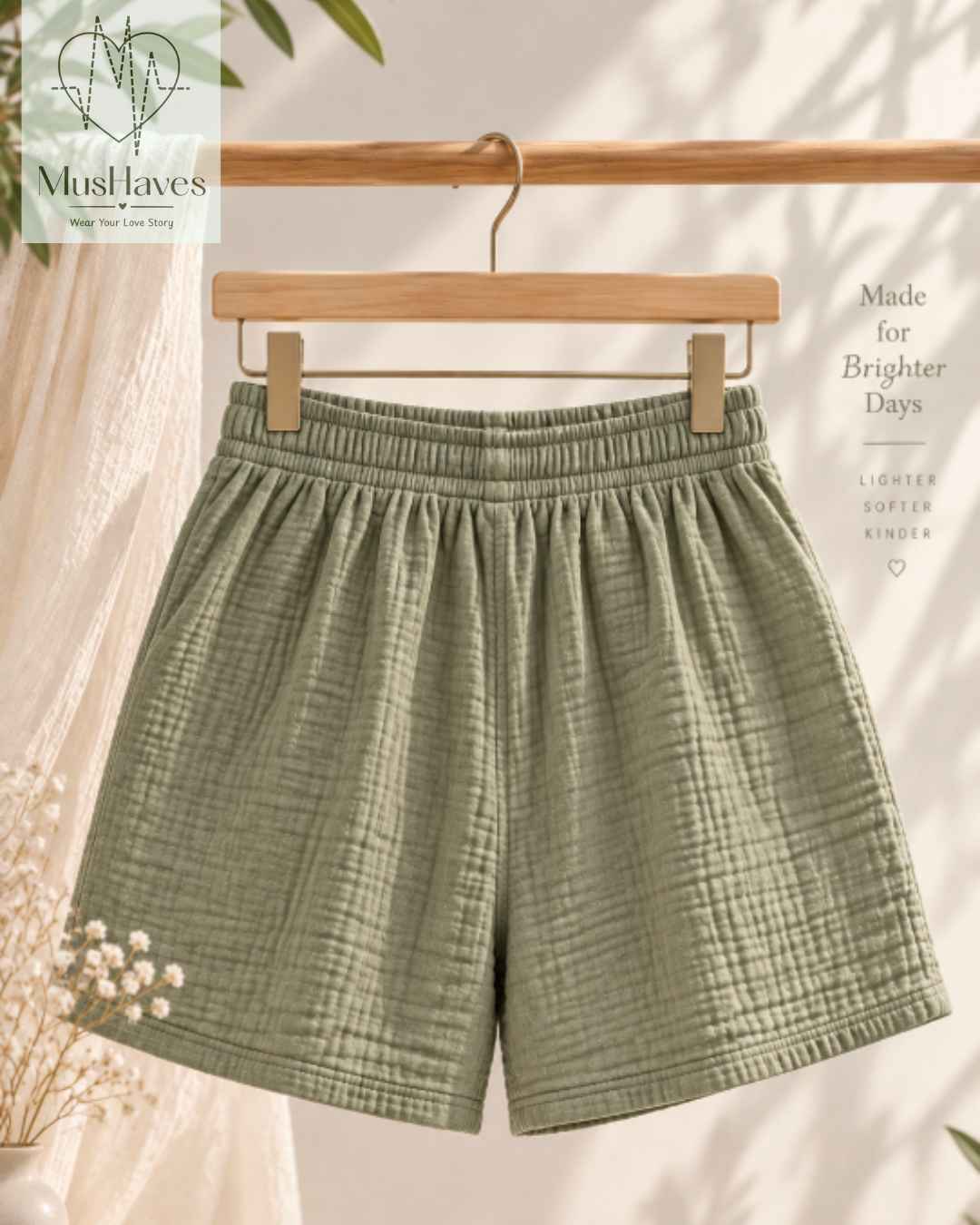 Muslin Tennis Shorts Women – Olive Green
