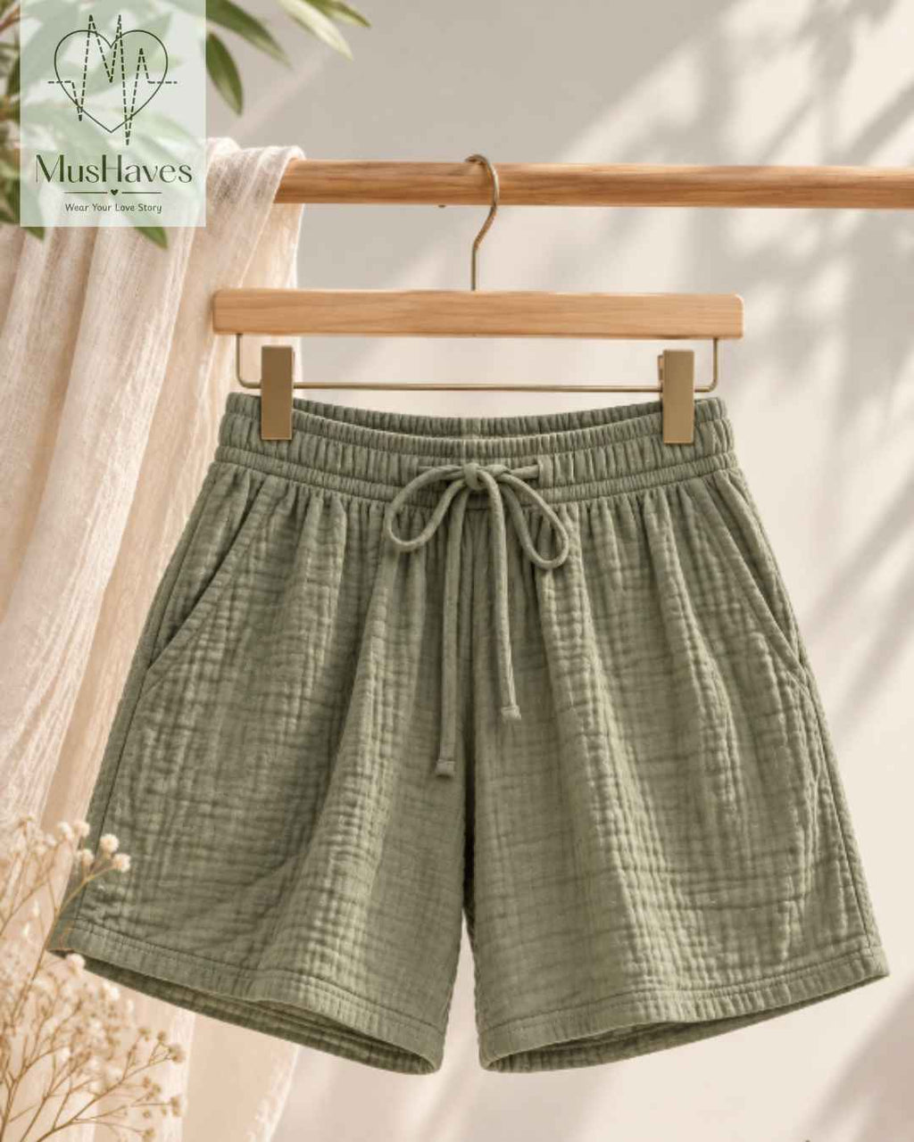 Muslin Tennis Shorts Women – Olive Green