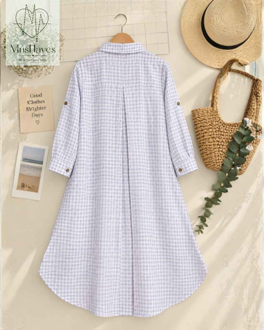 Signature Muslin Shirt Dress - Blue Checks