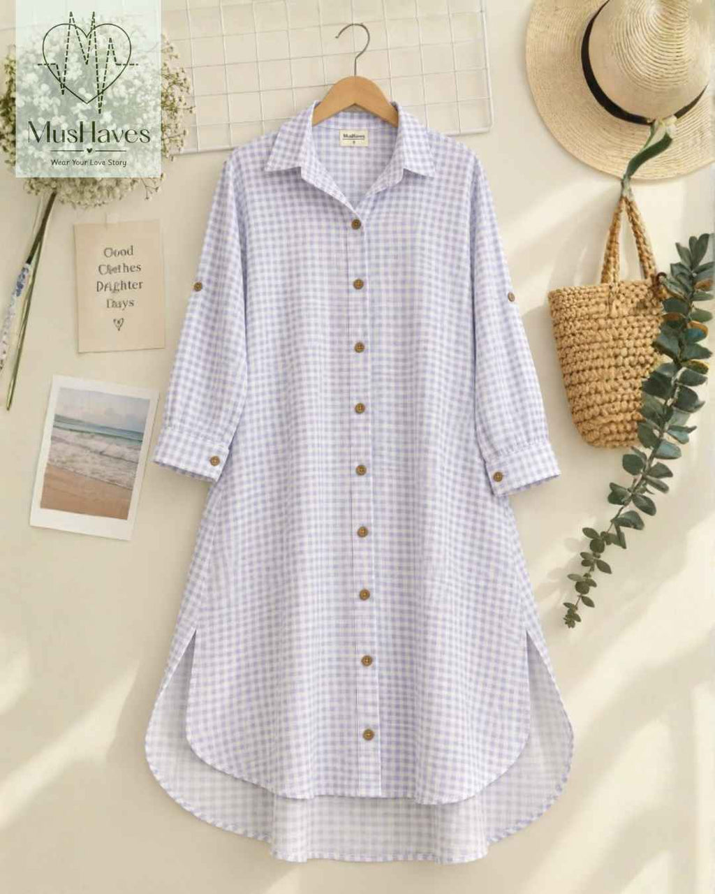 Signature Muslin Shirt Dress - Blue Checks