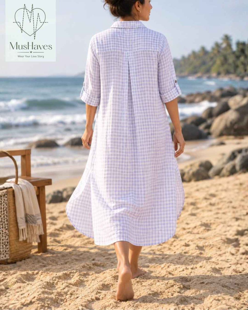 Signature Muslin Shirt Dress - Blue Checks