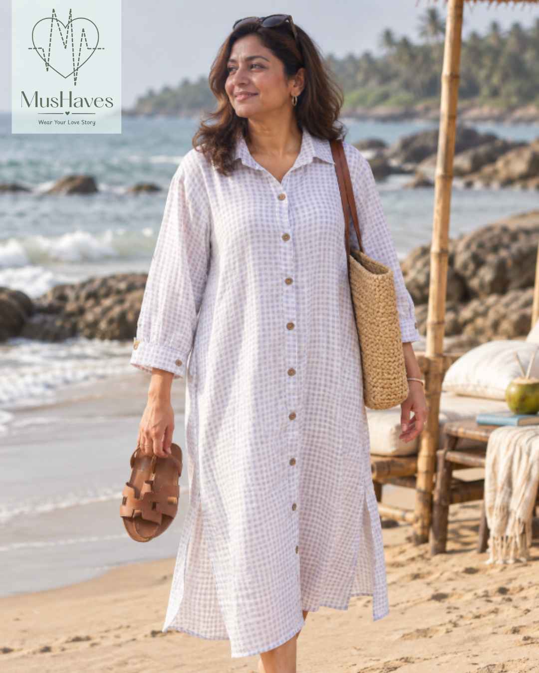 Signature Muslin Shirt Dress - Blue Checks