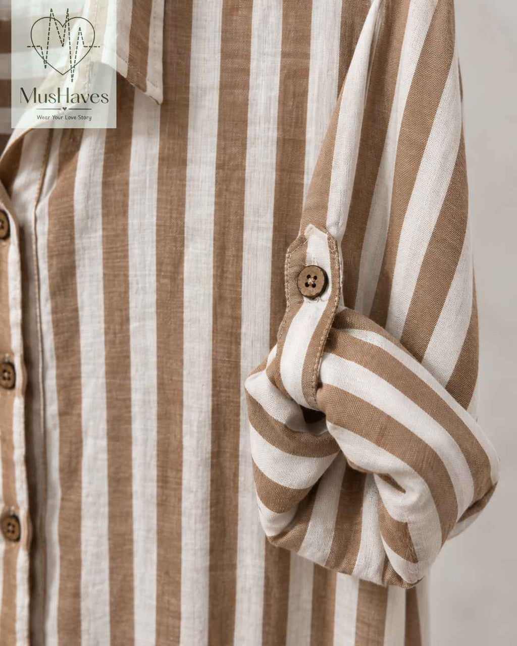 Signature Muslin Shirt Dress - Brown Stripes
