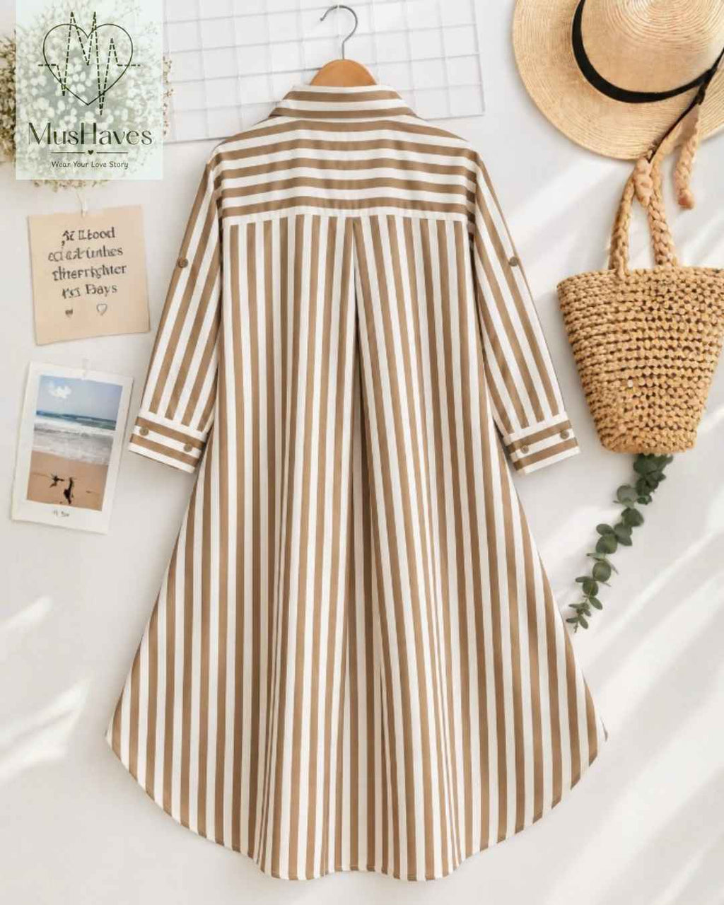 Signature Muslin Shirt Dress - Brown Stripes