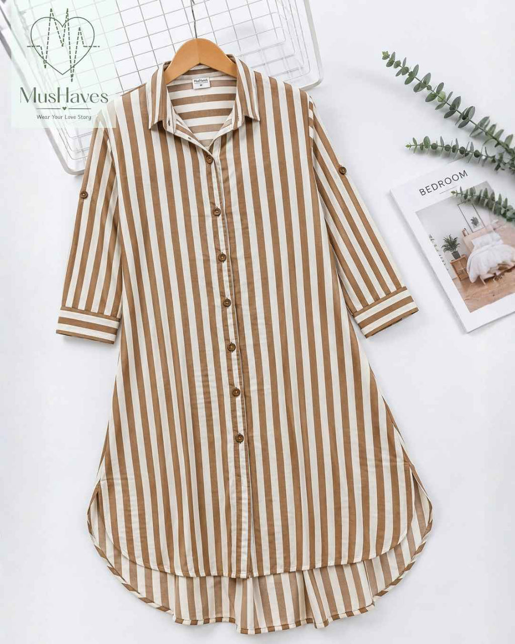 Signature Muslin Shirt Dress - Brown Stripes