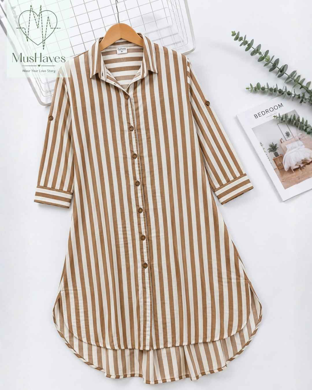 Signature Muslin Shirt Dress - Brown Stripes