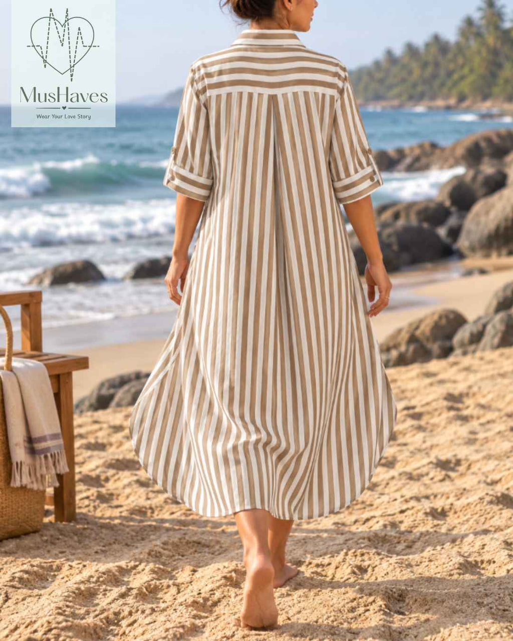 Signature Muslin Shirt Dress - Brown Stripes