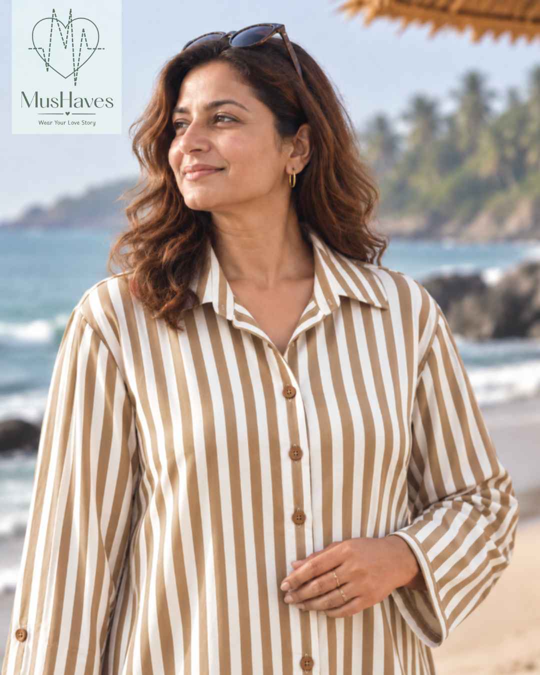Signature Muslin Shirt Dress - Brown Stripes