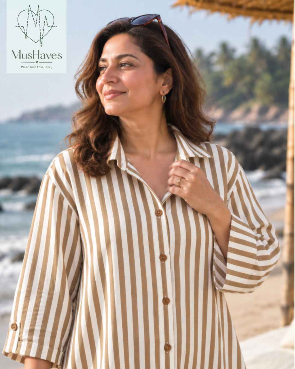 Signature Muslin Shirt Dress - Brown Stripes