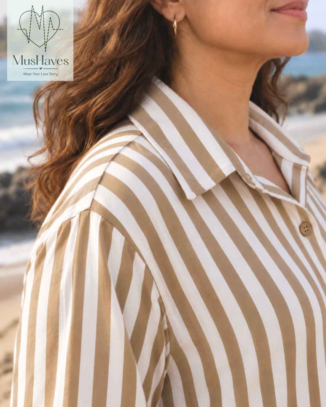 Signature Muslin Shirt Dress - Brown Stripes
