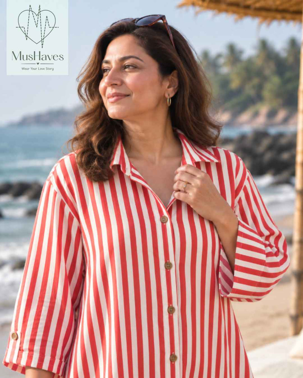 Signature Muslin Shirt Dress - Red Stripes