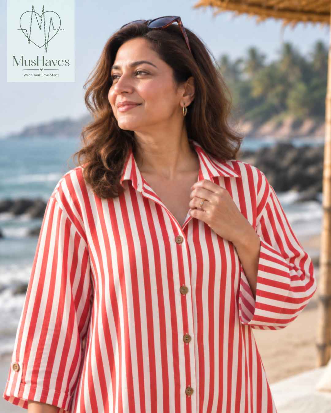Signature Muslin Shirt Dress - Red Stripes