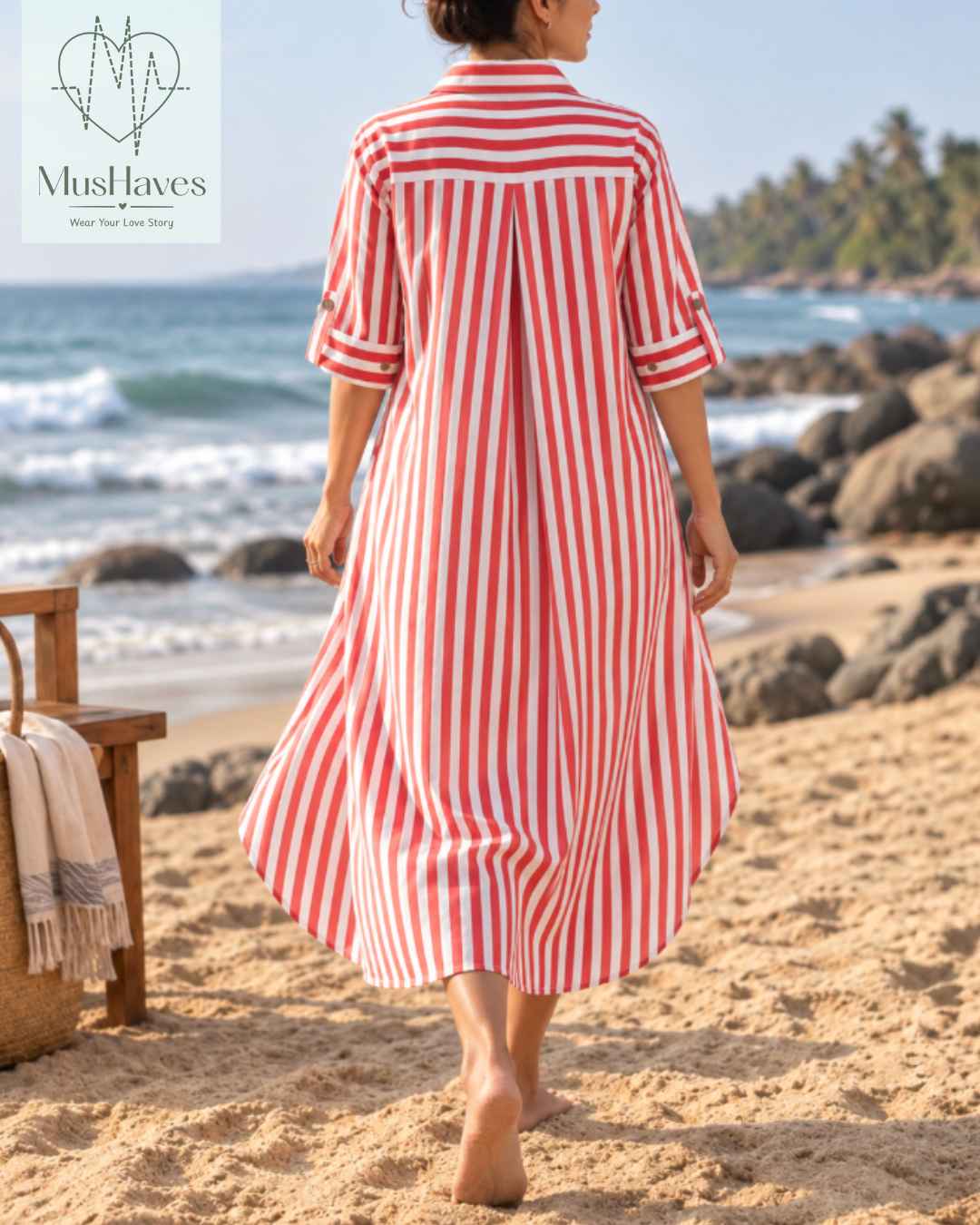 Signature Muslin Shirt Dress - Red Stripes