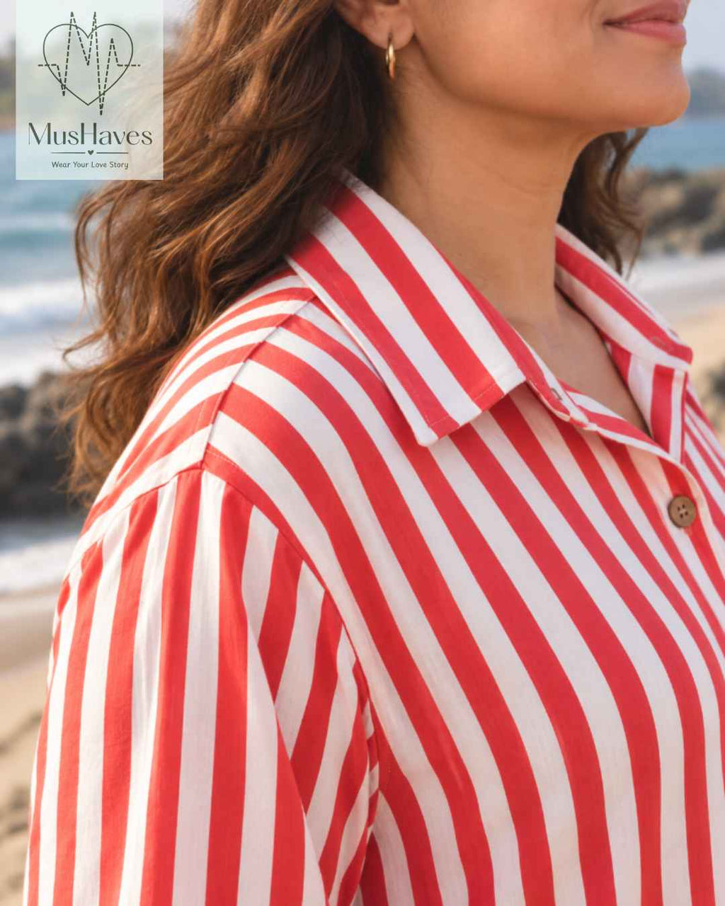 Signature Muslin Shirt Dress - Red Stripes