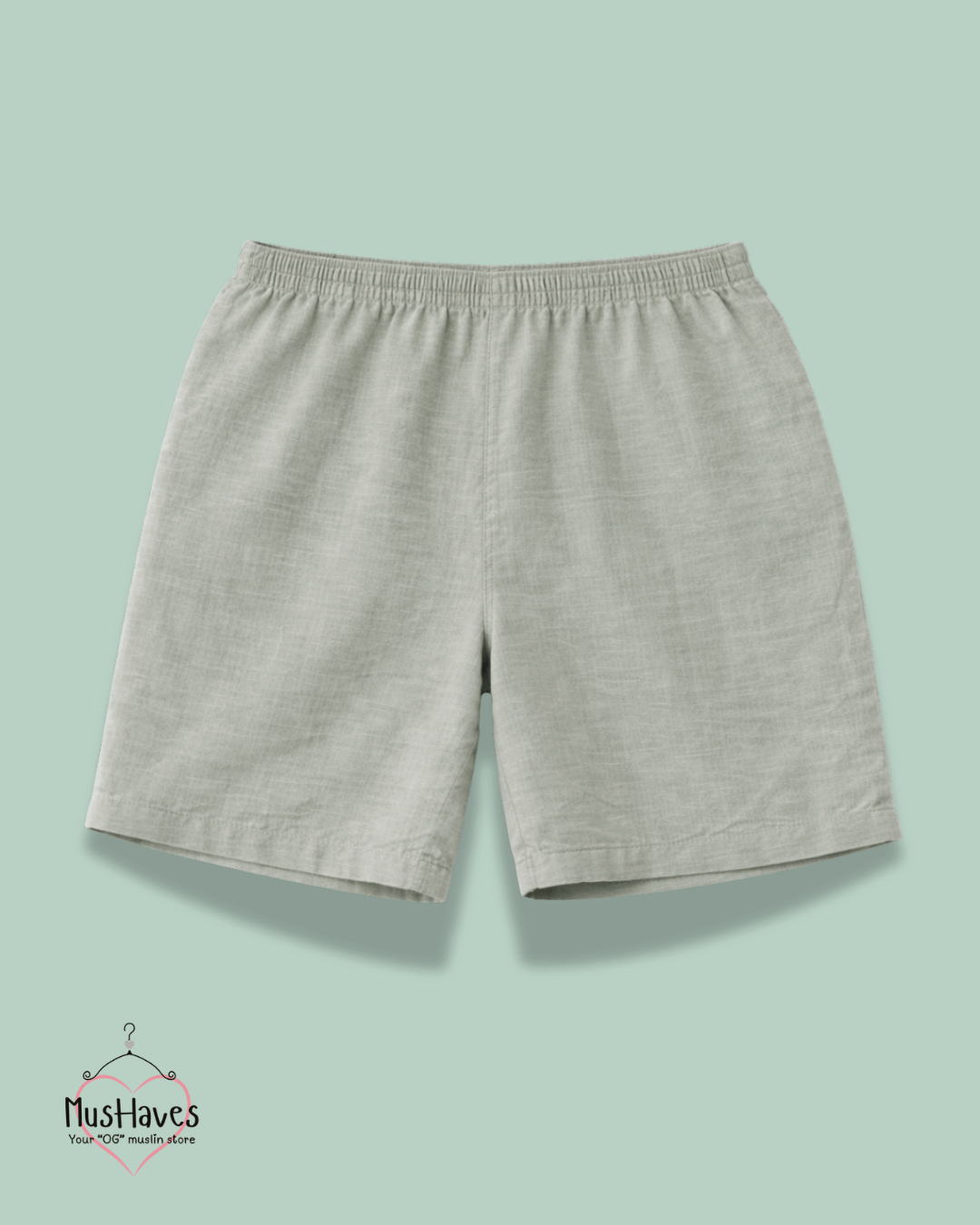 Premium Muslin Bottoms | Shorts | 100% Organic Cotton | Unisex | Greenish Grey