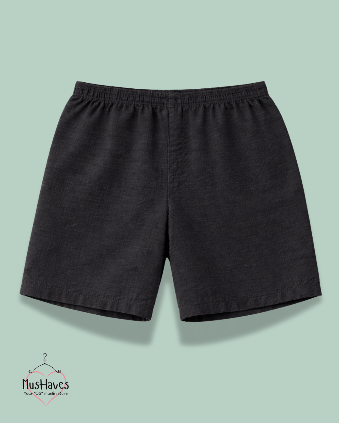 Premium Muslin Bottoms | Shorts | 100% Organic Cotton | Unisex | Charcoal Black