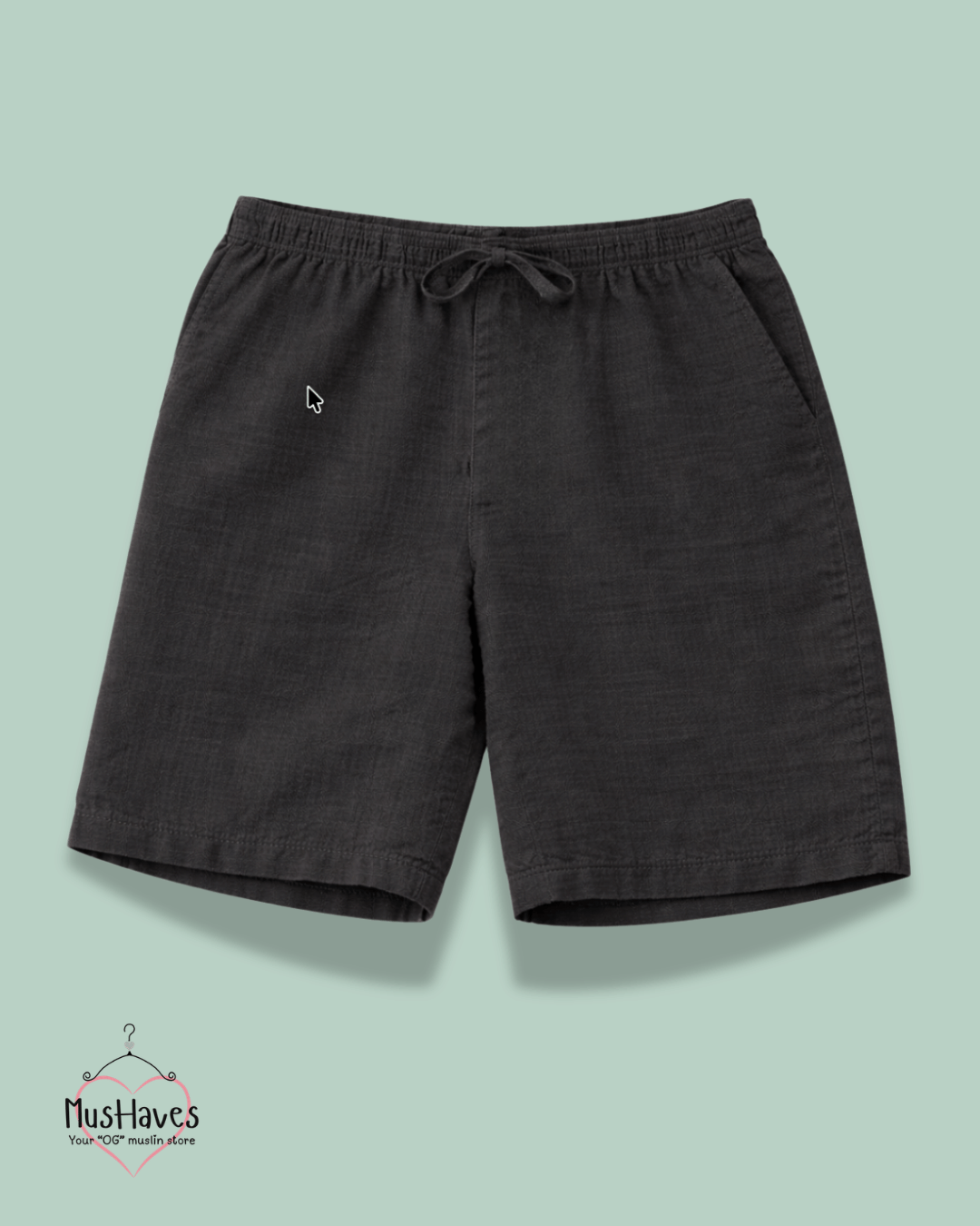 Premium Muslin Bottoms | Shorts | 100% Organic Cotton | Unisex | Charcoal Black