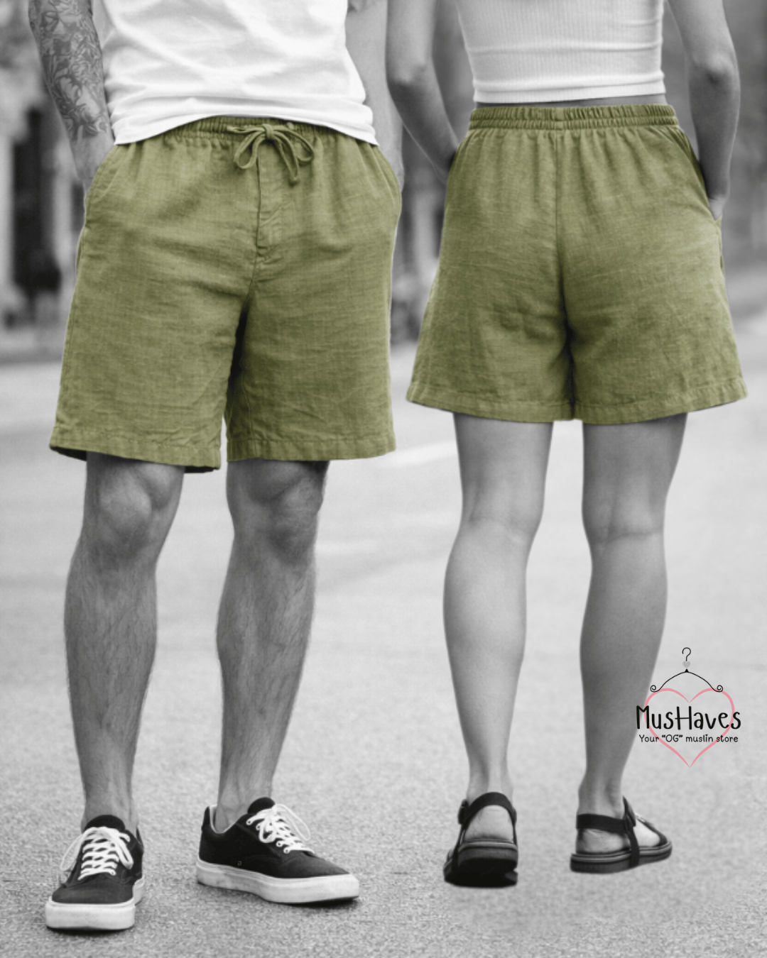 Premium Muslin Bottoms | Shorts | 100% Organic Cotton | Unisex | Olive Green