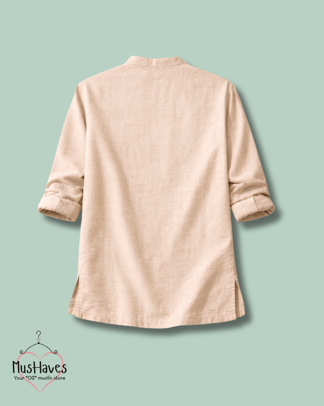 Classic Muslin Bandhgala Short Kurta – Light Beige