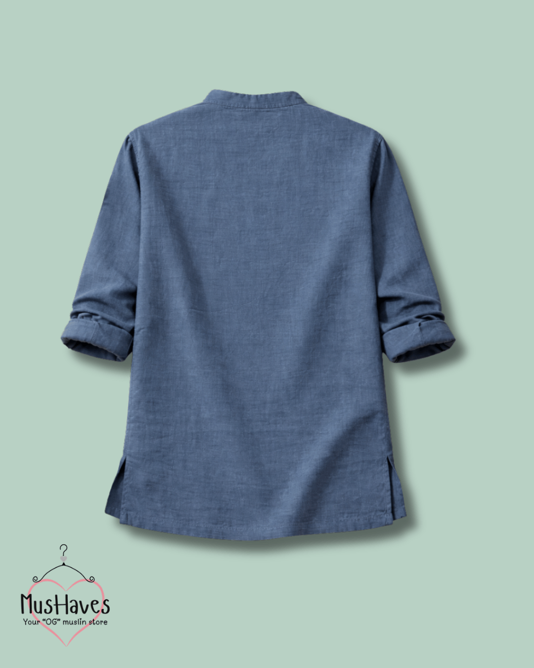 Premium Mulmul Kurta Teeshirt | 100% Organic Cotton | Men | Mushaves Classic | Deep Blue