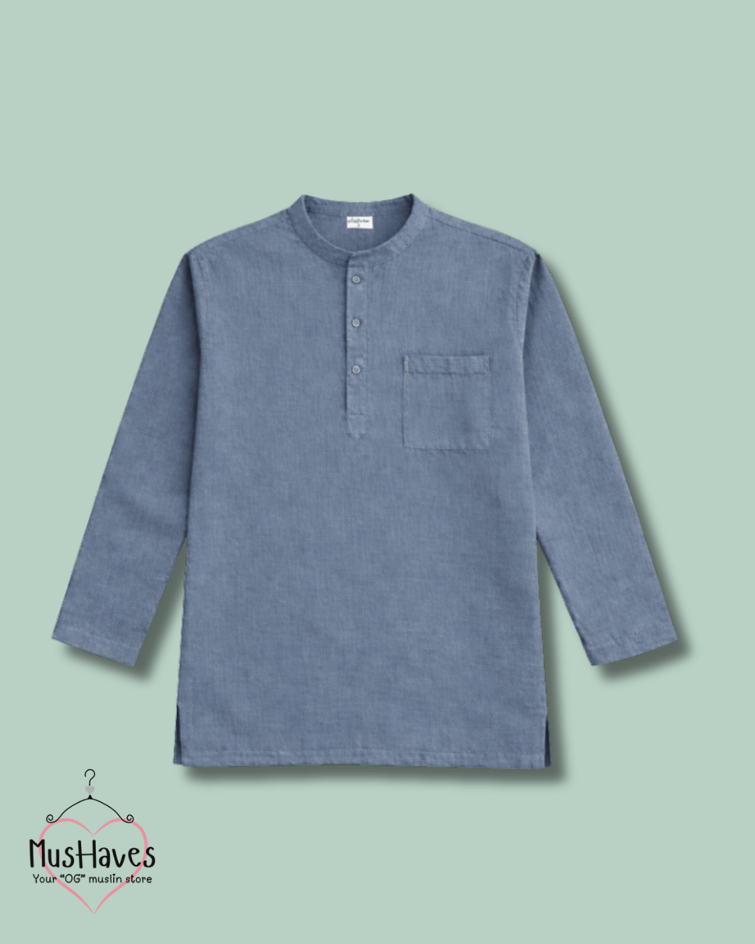 Premium Mulmul Kurta Teeshirt | 100% Organic Cotton | Men | Mushaves Classic | Deep Blue