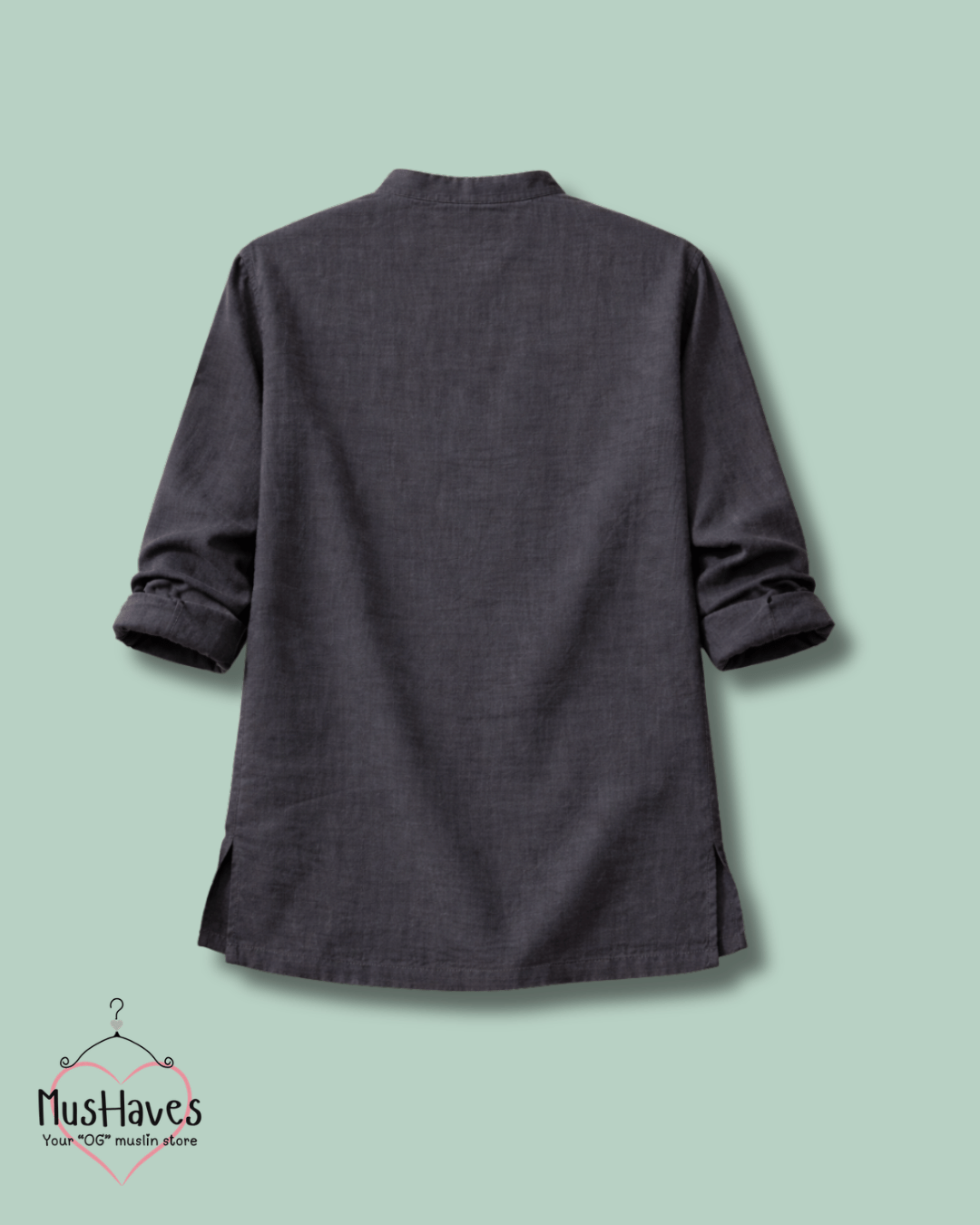 Premium Mulmul Kurta Teeshirt | 100% Organic Cotton | Men | Mushaves Classic | Charcoal Black