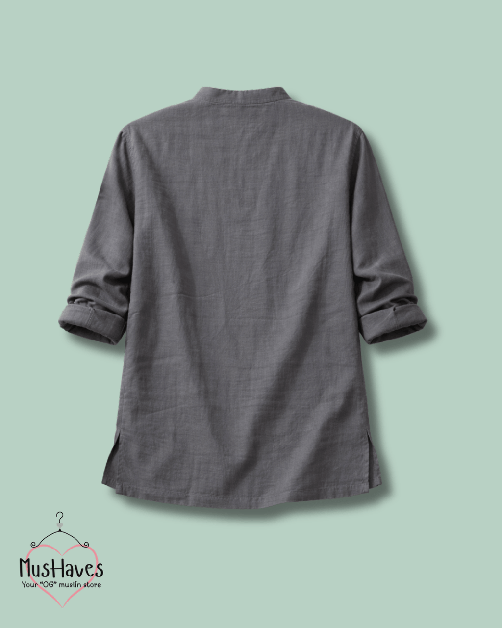 Classic Muslin Bandhgala Short Kurta – Charcoal Grey