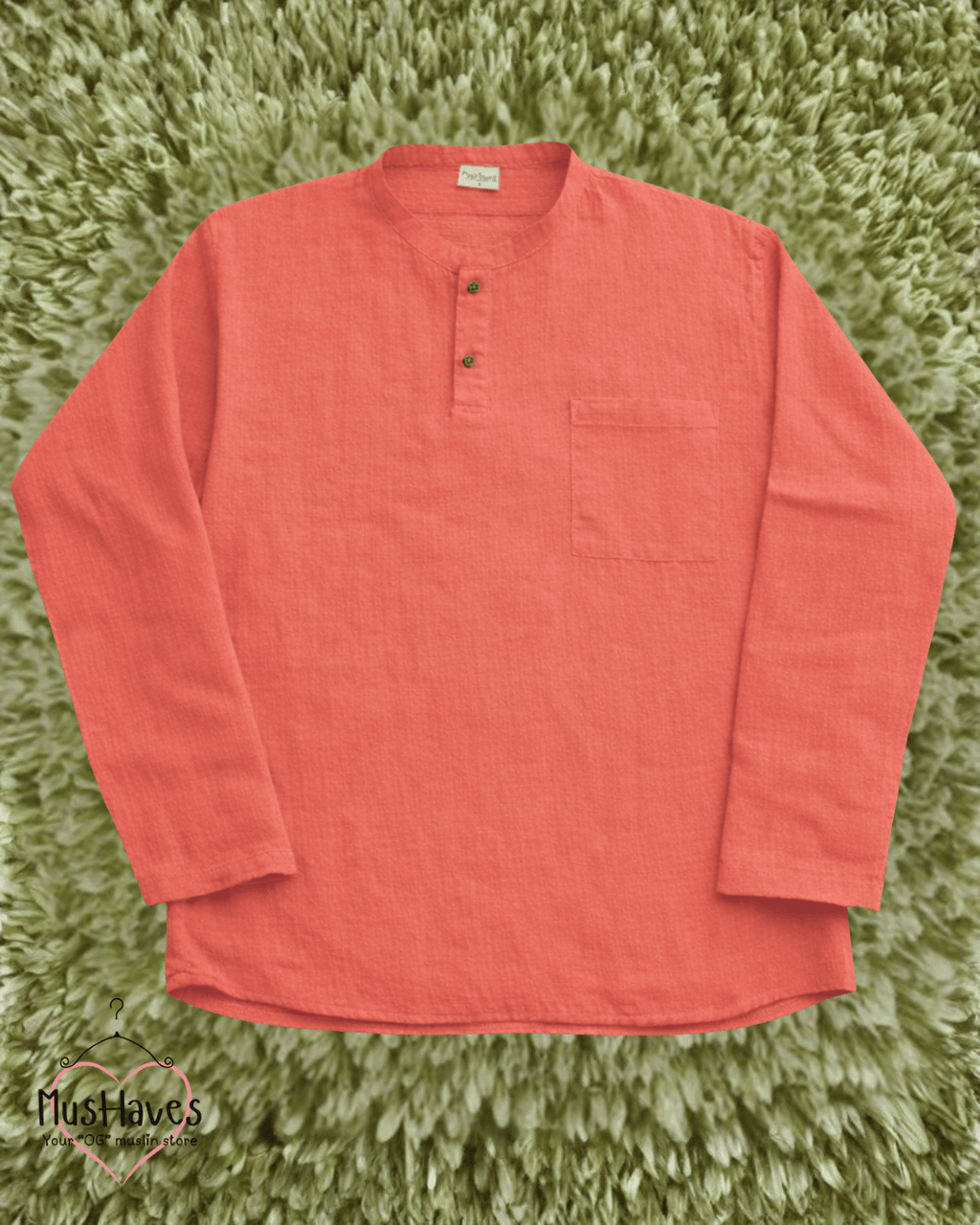 Premium Mulmul Kurta Teeshirt | 100% Organic Cotton | Men | Mushaves Classic | Melon Pulp