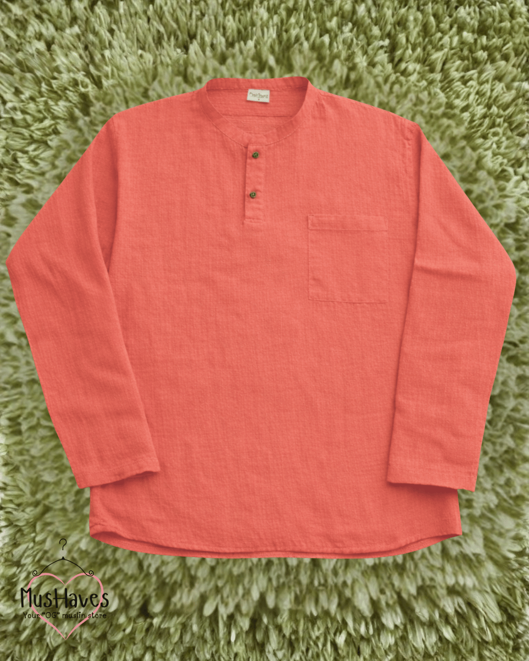 Premium Mulmul Kurta Teeshirt | 100% Organic Cotton | Men | Mushaves Classic | Melon Pulp