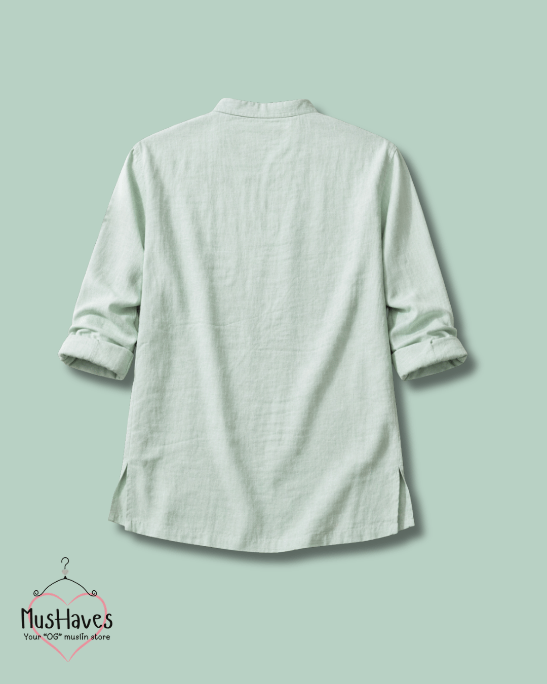 Premium Mulmul Kurta Teeshirt | 100% Organic Cotton | Men | Mushaves Classic | Greenish Grey
