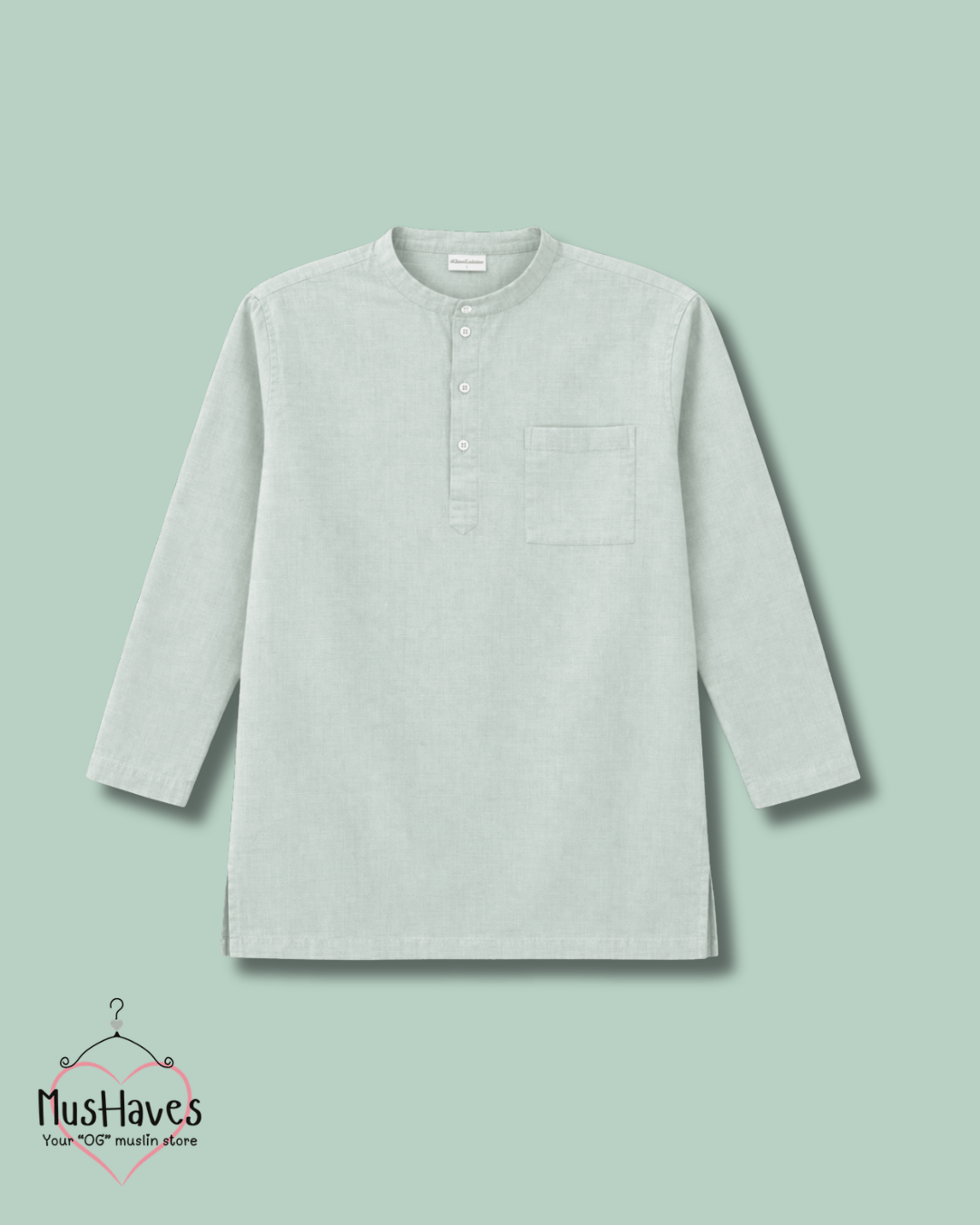 Premium Mulmul Kurta Teeshirt | 100% Organic Cotton | Men | Mushaves Classic | Greenish Grey