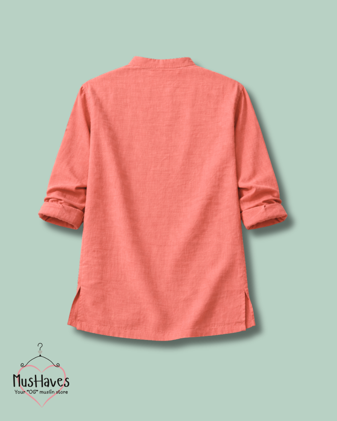Premium Mulmul Kurta Teeshirt | 100% Organic Cotton | Men | Mushaves Classic | Melon Pulp