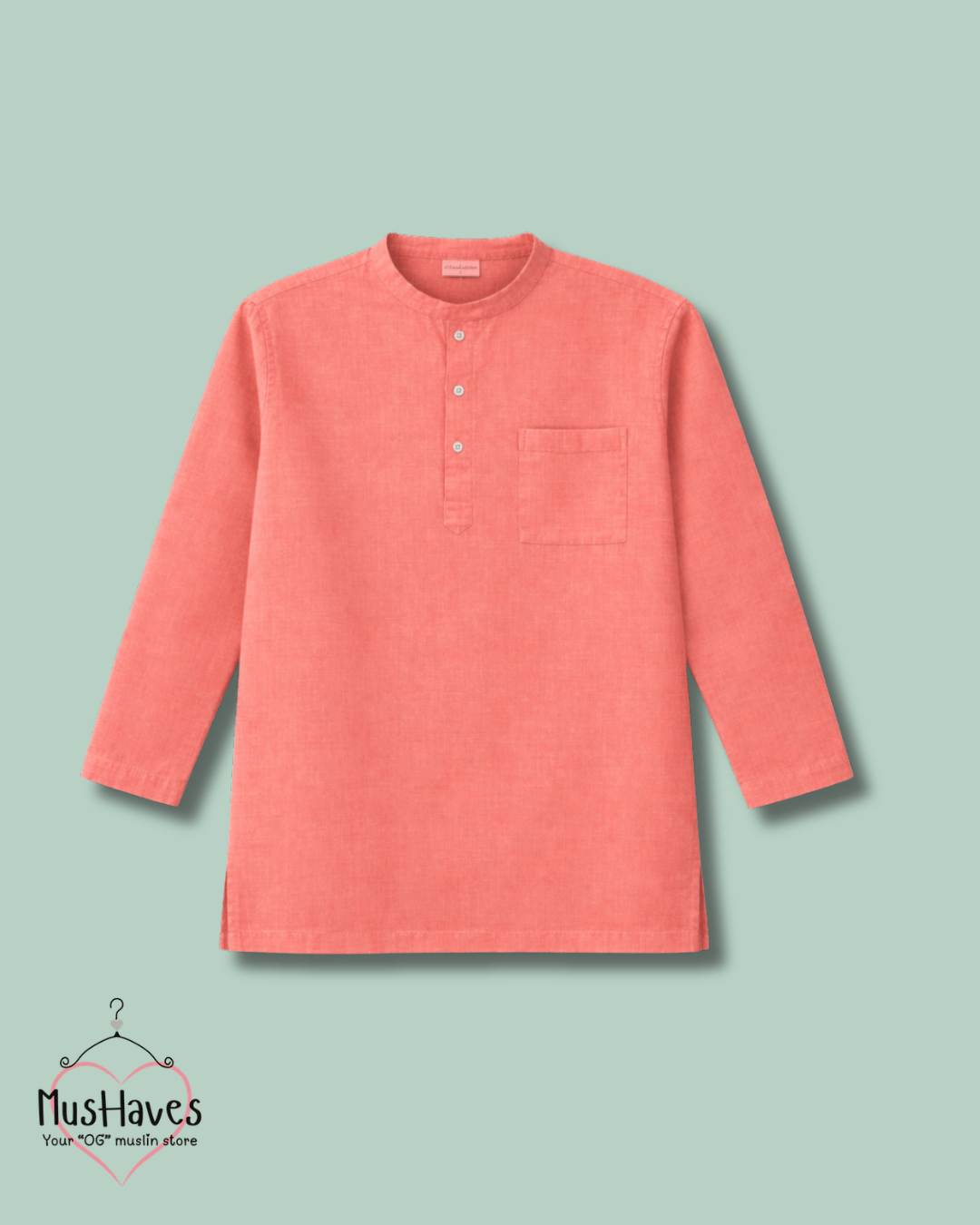 Premium Mulmul Kurta Teeshirt | 100% Organic Cotton | Men | Mushaves Classic | Melon Pulp