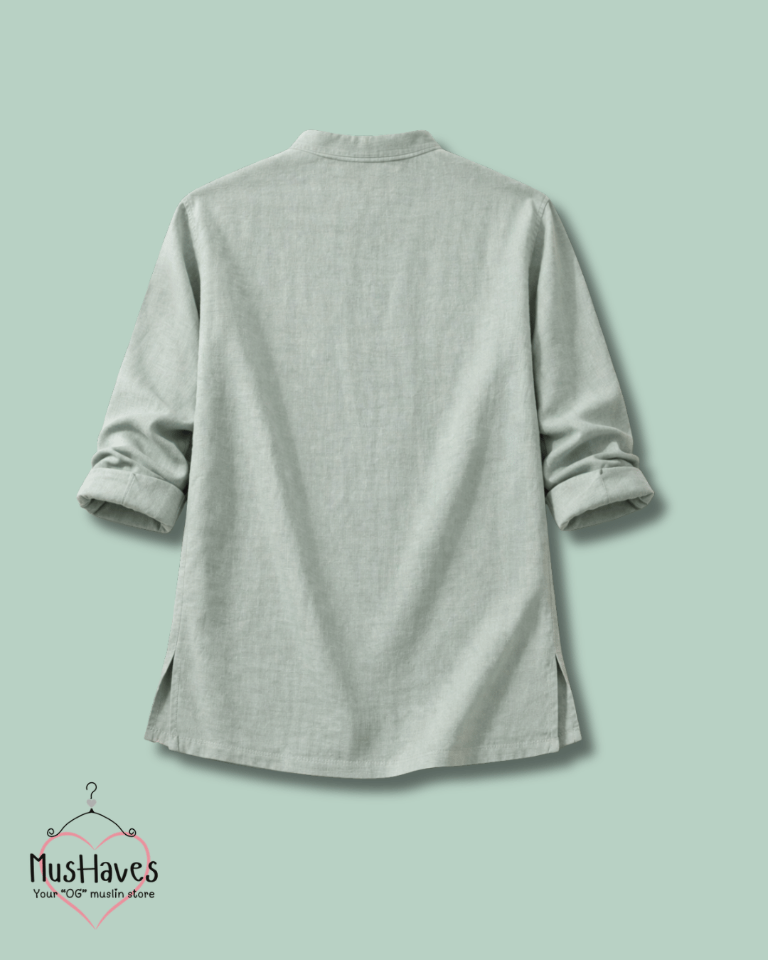 Premium Mulmul Kurta Teeshirt | 100% Organic Cotton | Men | Mushaves Classic | Mint Green