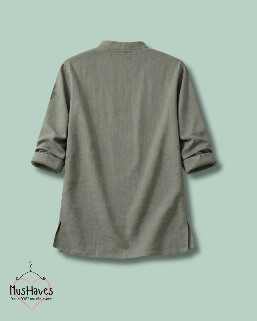 Premium Mulmul Kurta Teeshirt | 100% Organic Cotton | Men | Mushaves Classic | Olive Green