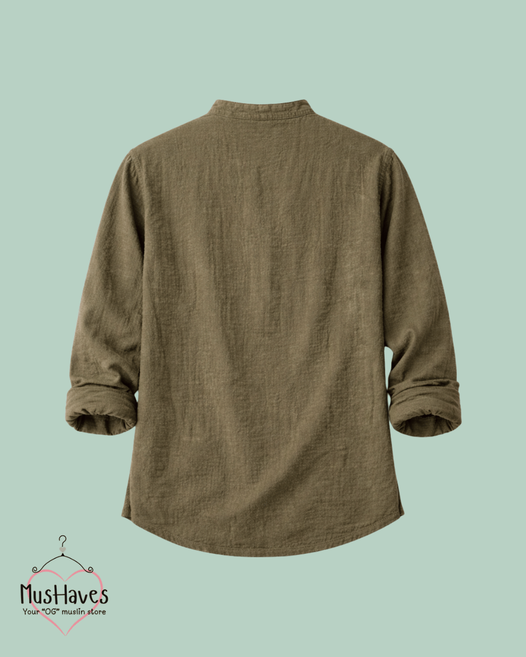 Classic Muslin Bandhgala Short Kurta – Olive Green