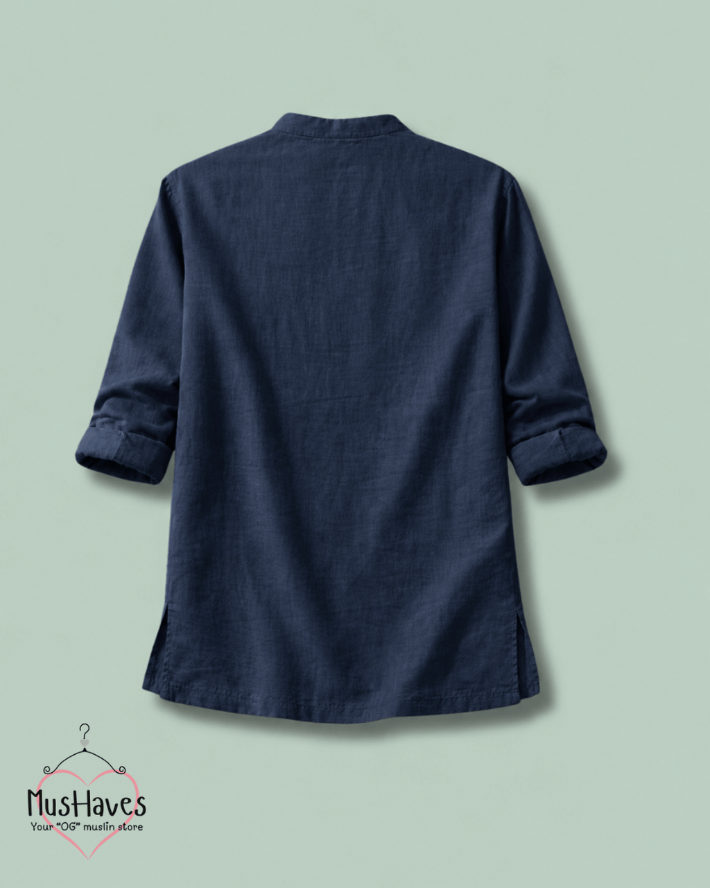 Classic Muslin Bandhgala Short Kurta – Royal Blue