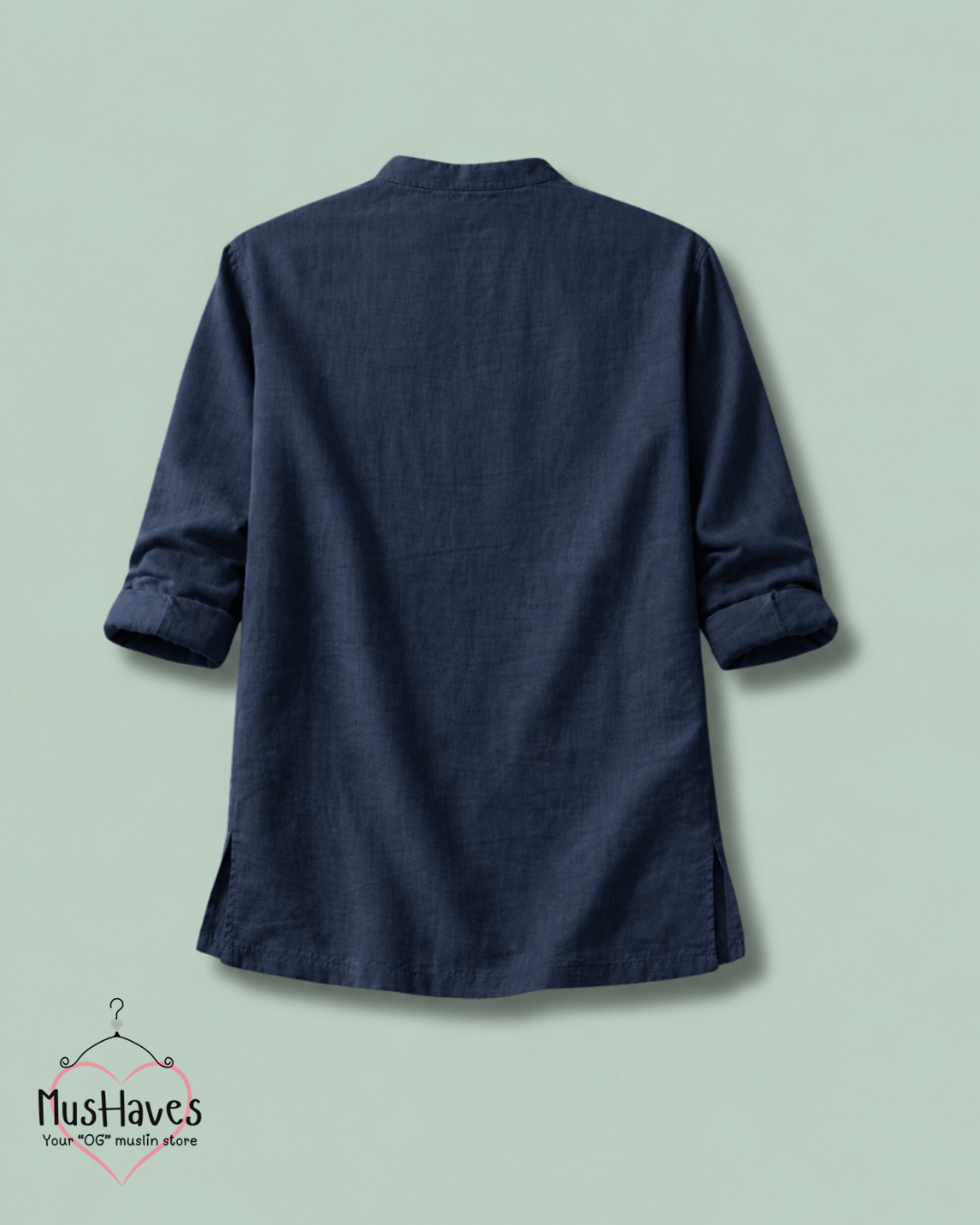 Classic Muslin Bandhgala Short Kurta – Royal Blue