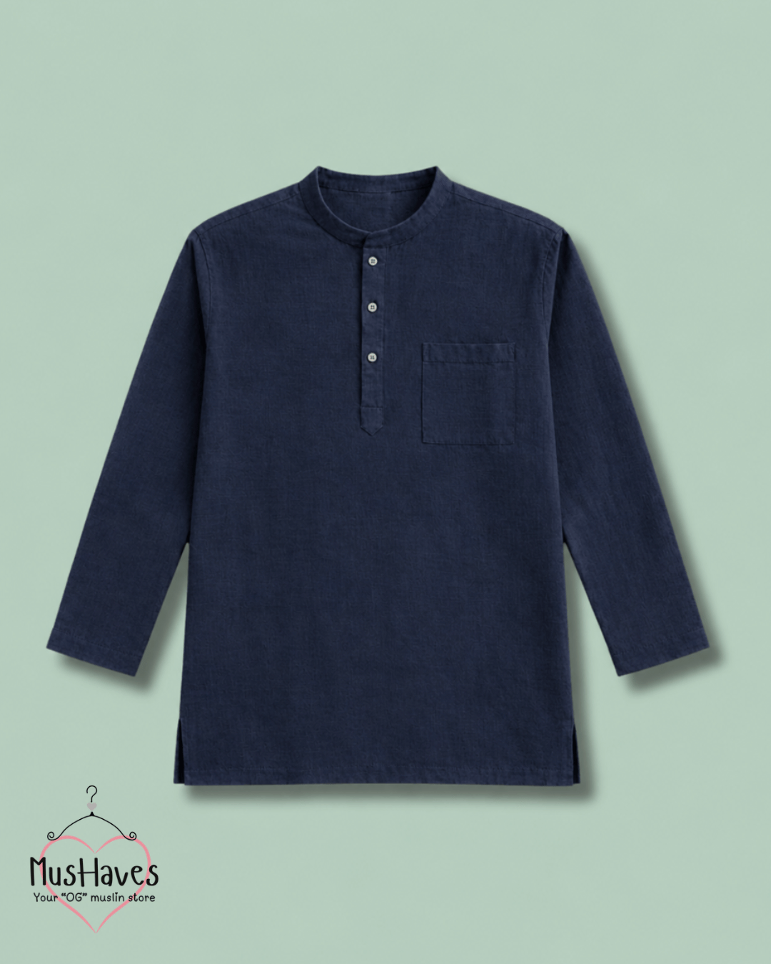 Classic Muslin Bandhgala Short Kurta – Royal Blue